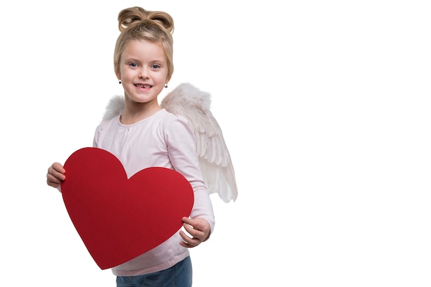 Free PSD adorable girl holding heart sign