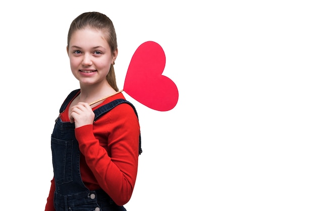 Free PSD adorable girl holding heart sign