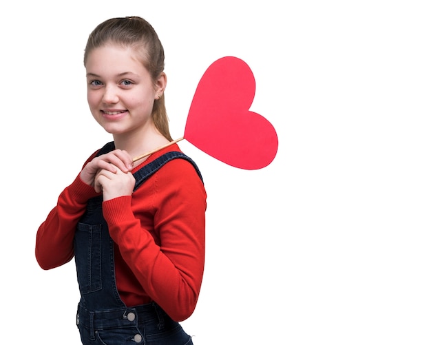 Free PSD adorable girl holding heart sign