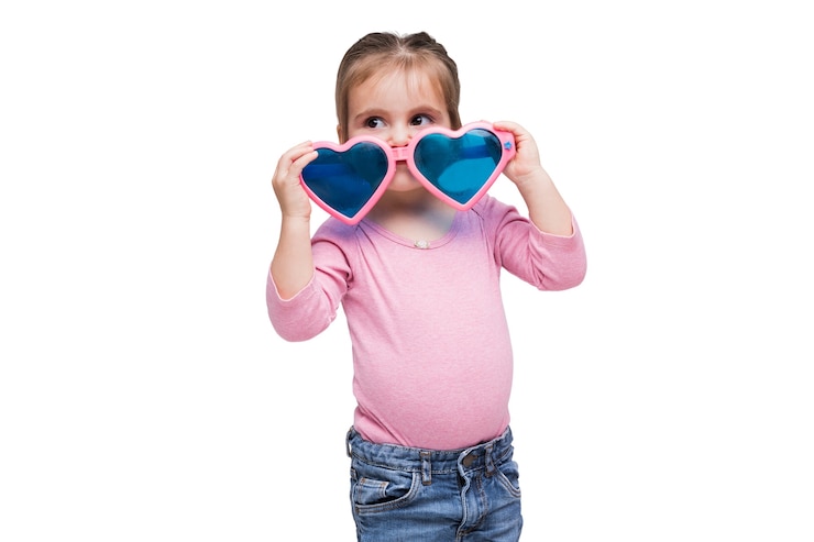 Free PSD adorable girl with heart shaped glasses