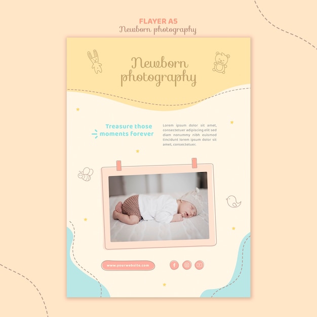 Free PSD adorable sleepy newborn flyer stationery template