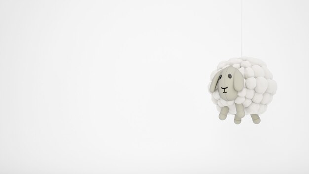 Adorable wool sheep child toy with white copyspace