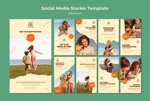 Free PSD adventure outdoors children social media stories template