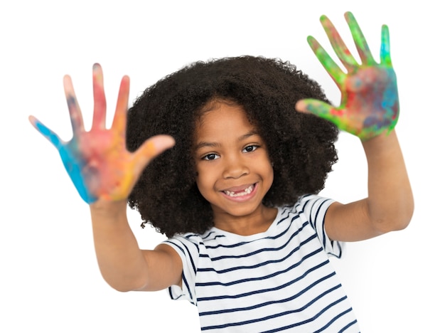 African Descent Little Girl Hand Painting Concept