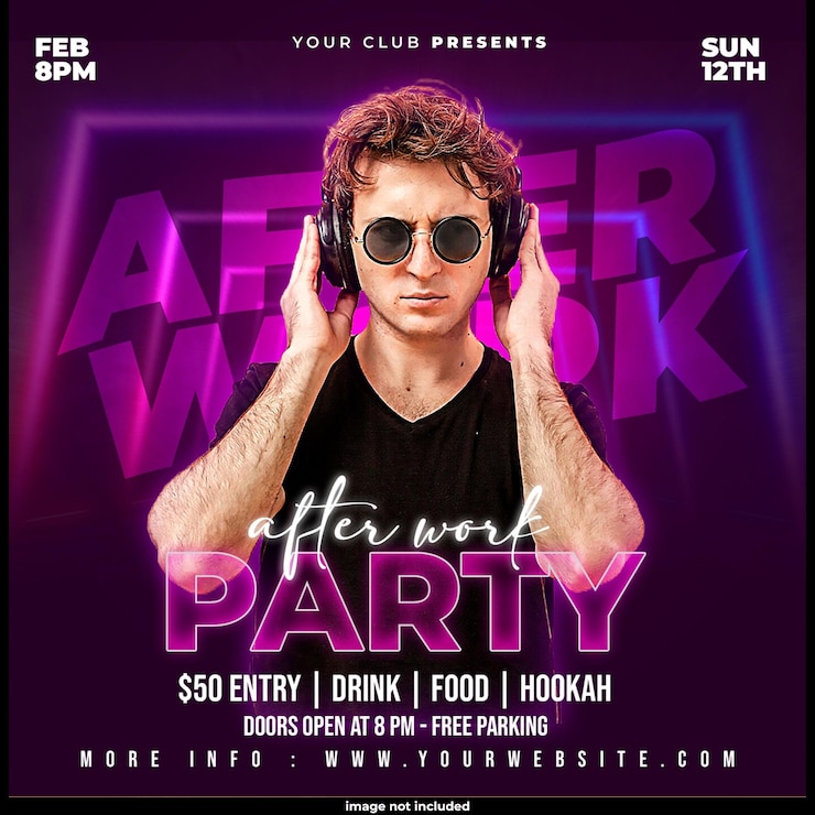 Free PSD after work dj party flyer social media post