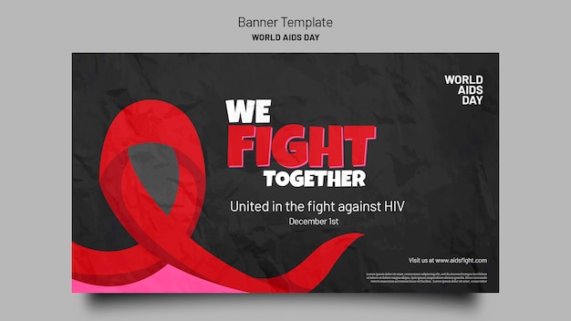Aids day awareness horizontal banner template Free Psd