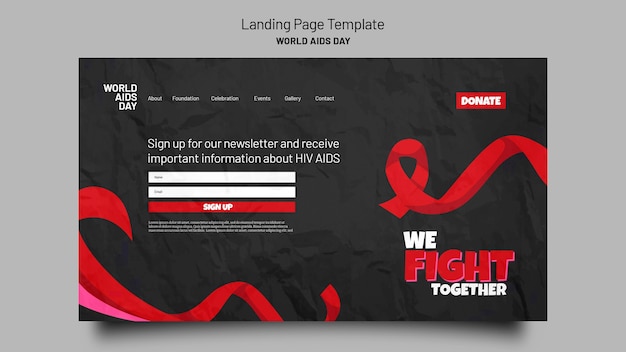 Free PSD aids day awareness landing page template