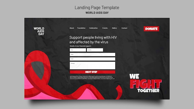 PSD gratuito modello di pagina di destinazione per la consapevolezza del giorno dell'aids