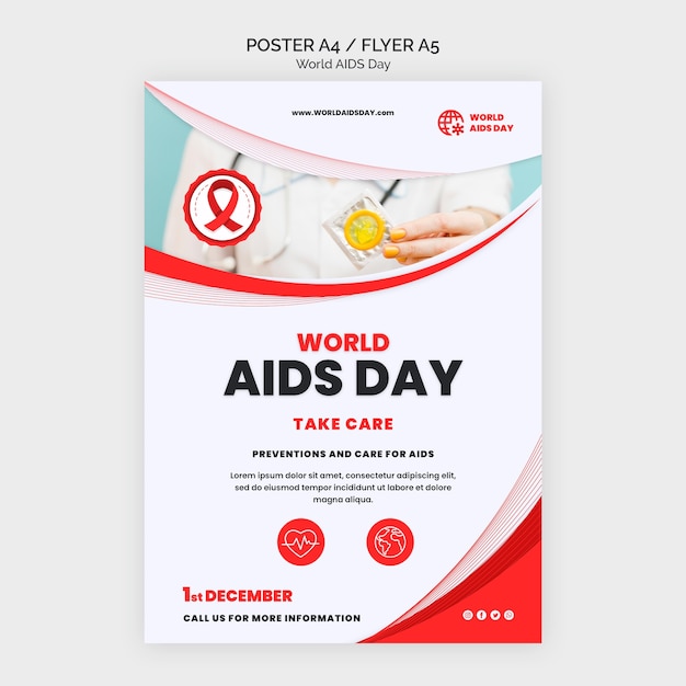 PSD gratuito modello di stampa di sensibilizzazione per la giornata dell'aids