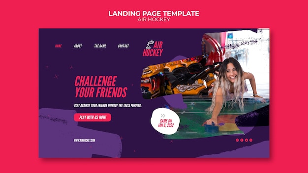 Free PSD air hockey challenge landing page