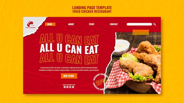 Free PSD all you can eat fried chicken landing page