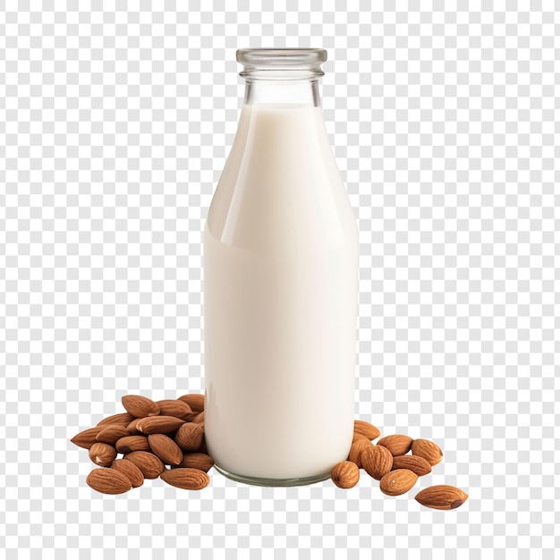 Бутылка с миндальным молоком на прозрачном фоне