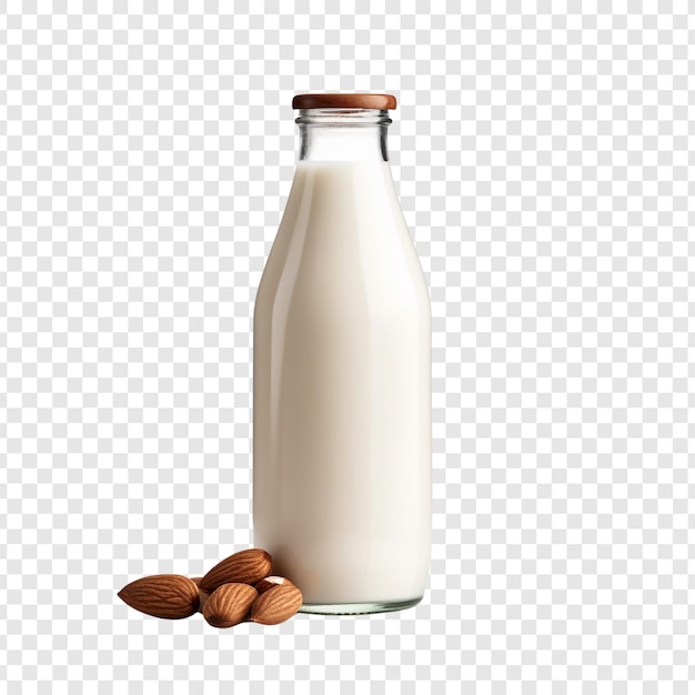 Bottiglia per il latte di mandorla isolata su sfondo trasparente