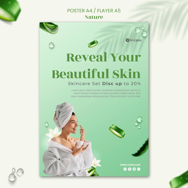 PSD gratuito aloe vera cosmetici naturali poster e flyer modello di progettazione