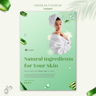 Aloe vera natural cosmetics poster and flyer template design