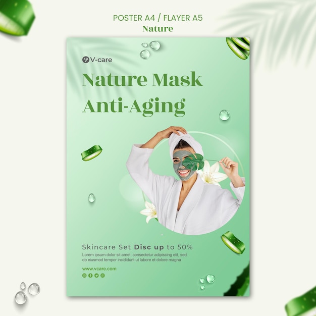 PSD gratuito aloe vera cosmetici naturali poster e flyer modello di progettazione