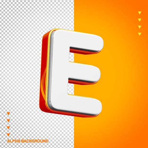 Free PSD alphabet 3d letter e white with orange