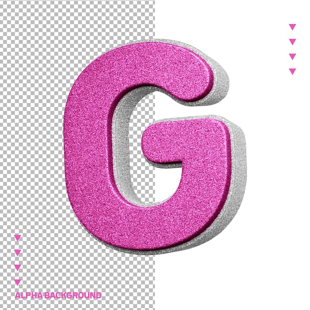 無料PSD アルファベット 3d 文字 g ピンクと白いグリッターの質感