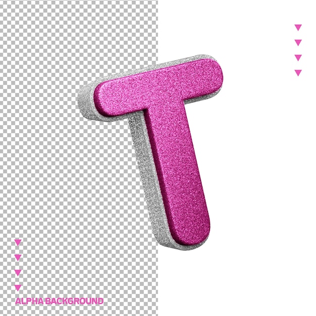 Alphabet 3d letter t pink with white glitter texture