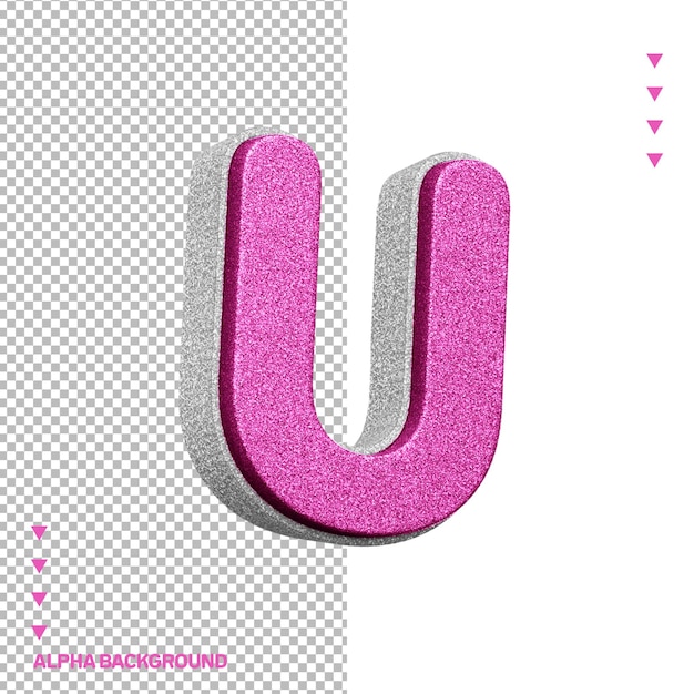 Alphabet 3d letter u pink with white glitter texture