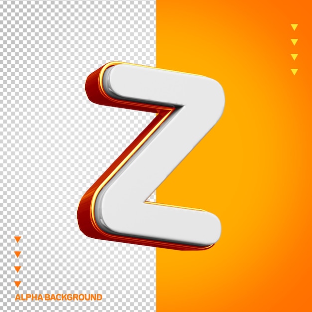 Бесплатный PSD Алфавит 3d буква z белая с оранжевым