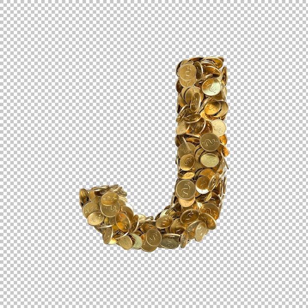 Alphabet made from gold coins on transparent background