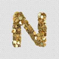 PSD gratuito alfabeto realizzato con monete d'oro su sfondo trasparente