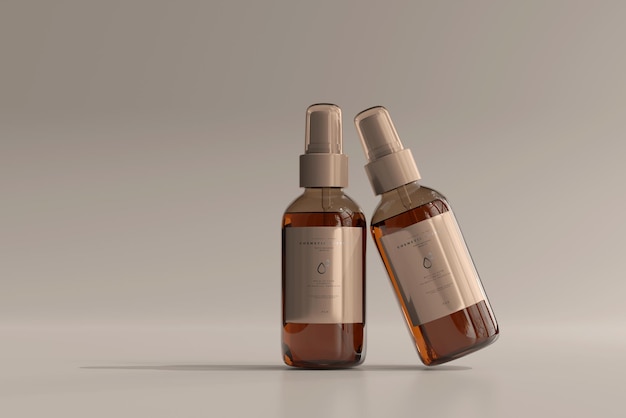 Amber glass cosmetic spray bottle mockup