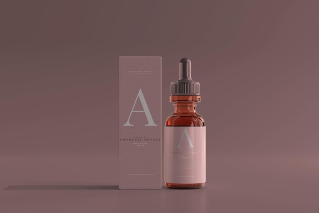 Amber glass dropper bottle with box mockup Free Psd