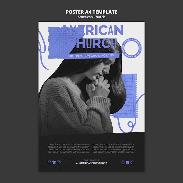 PSD gratuito design del modello della chiesa americana