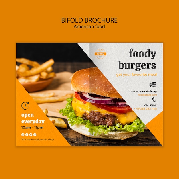 Free PSD american fast food and fries combo bifold brochure