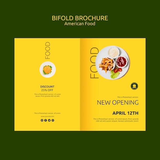 PSD gratuito modello di brochure bifold cibo americano