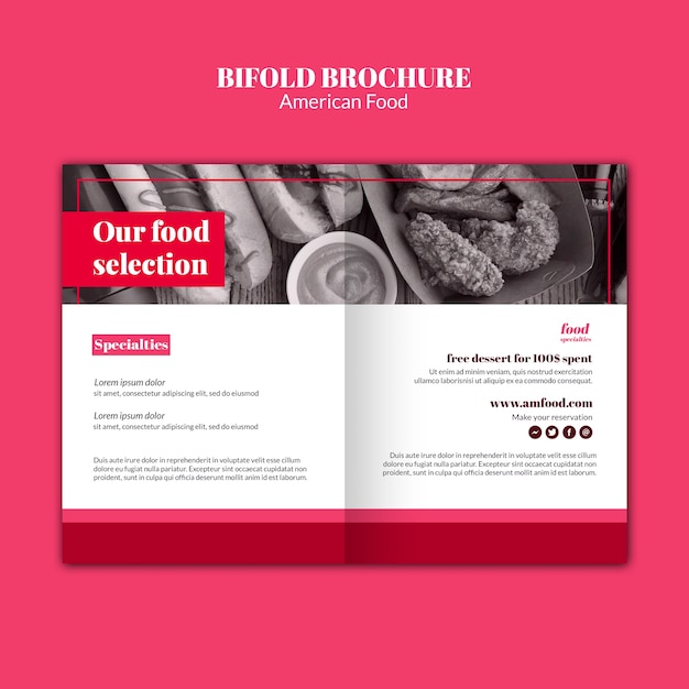 PSD gratuito modello di brochure bifold cibo americano