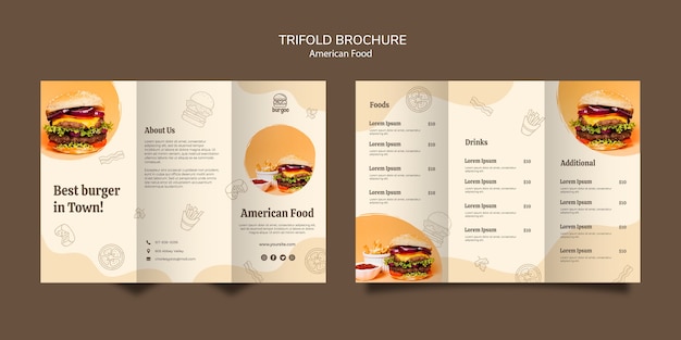 免费的PSD美国食品宣传册卡模板的概念