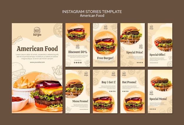 Free PSD american food instagram stories template