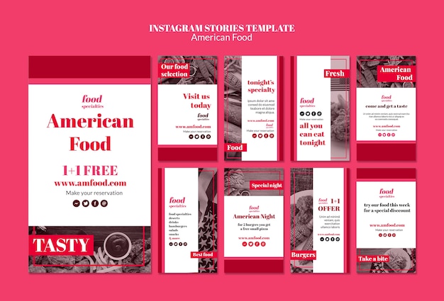 PSD gratuito modello di storie di instagram cibo americano