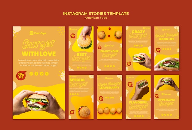 PSD gratuito storie di instagram di cibo americano