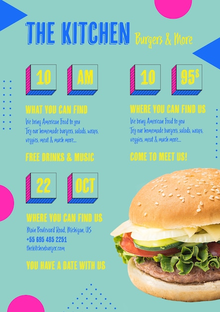 Free PSD american food kitchen menu with burger