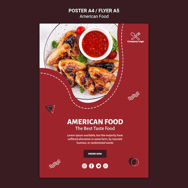 Modello di poster di cibo americano