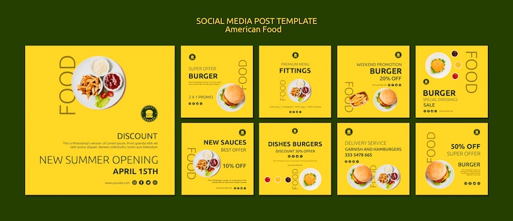 Free PSD american food social media post template