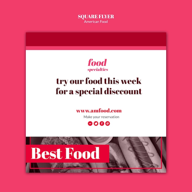 無料PSD アメリカ料理スクエアチラシテンプレート