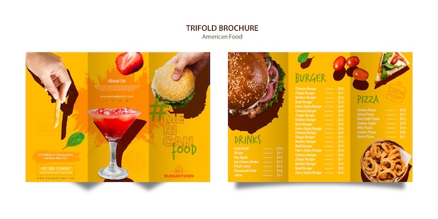 PSD gratuito progettazione di brochure a tre ante cibo americano