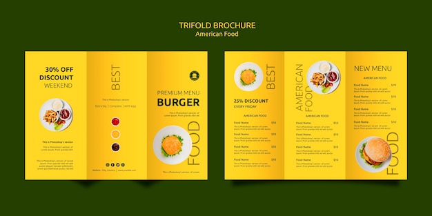 PSD gratuito modello di brochure a tre ante cibo americano