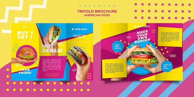 PSD gratuito modello di brochure a tre ante cibo americano