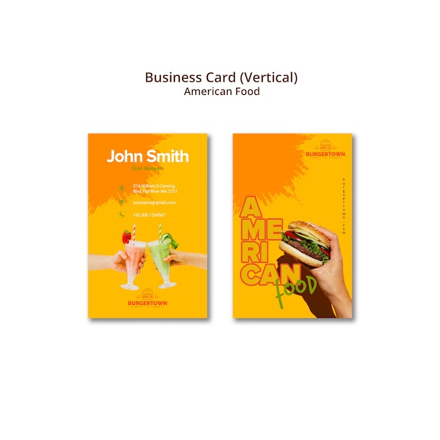 Free PSD american food vertical business card