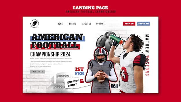 PSD gratuito pagina di destinazione del campionato di football americano