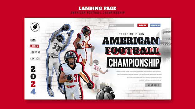 PSD gratuito pagina di destinazione del campionato di football americano