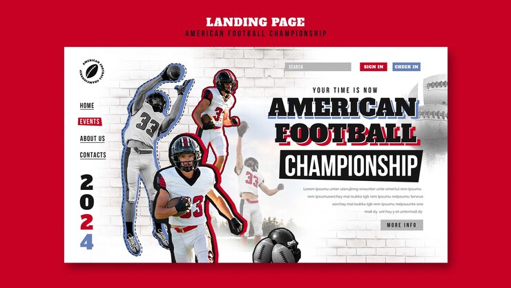 Free PSD american football championship landing page