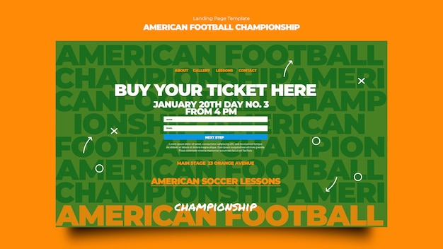 PSD gratuito pagina di destinazione del campionato di football americano