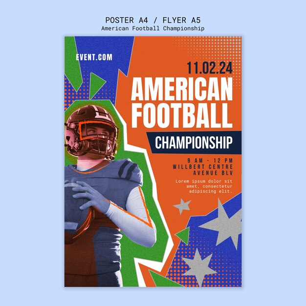 アメリカンフットボール選手権のテンプレートデザイン
